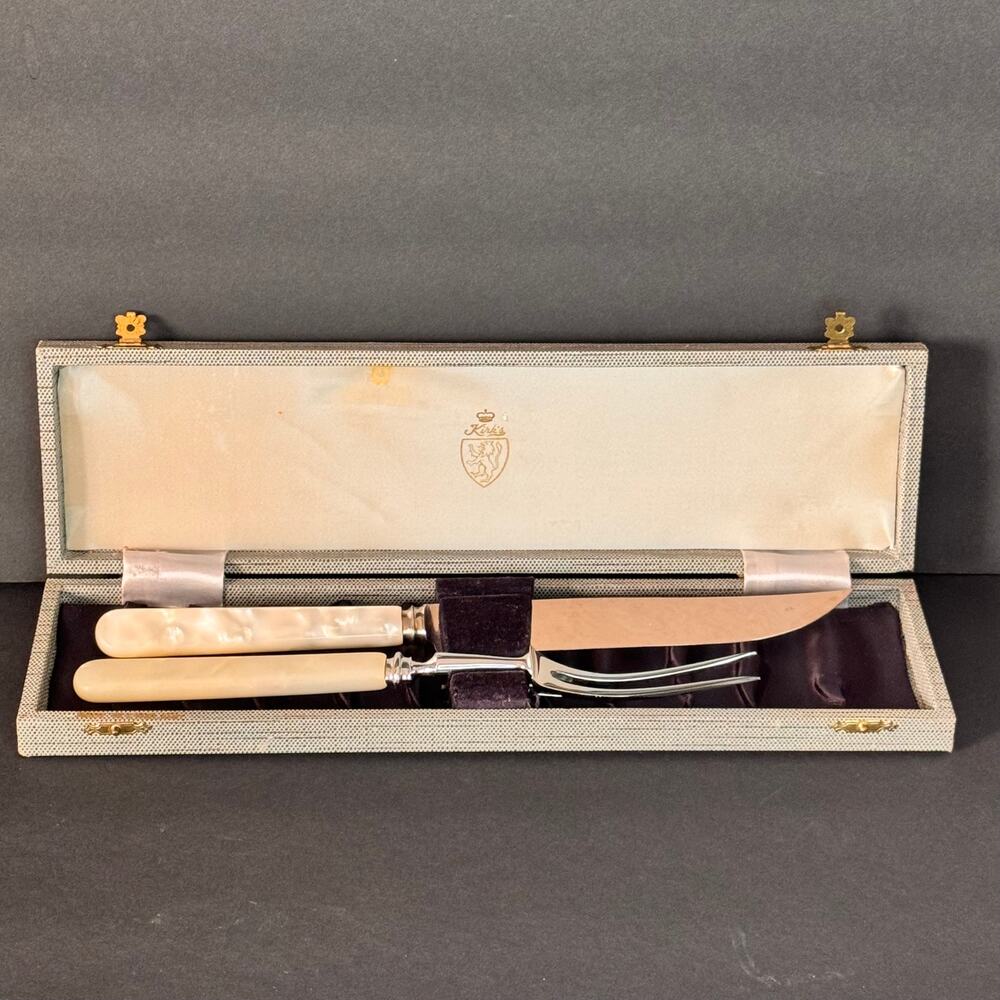 Antique Kirk's Sheffield Forged Stainless Steel Knife Set Faux Mother o Pearl2